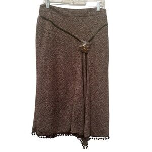Chocolate Brown Skirt Vintage with Medallion Accent & Pom-Pom Trim Sz 8